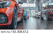 Автосалон с великолепным видом на выставленные на продажу автомобили. Автодилер с большим количеством автомобилей в помещении. Стоковое AI-видео, аниматор Терехова Марина / Фотобанк Лори