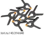 Пластмассовые зажимы на белом фоне. C clamps on white background. Стоковое фото, фотограф Татьяна Д / Фотобанк Лори