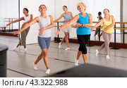 Group of active women practicing energetic dance in a studio. Стоковое фото, фотограф Яков Филимонов / Фотобанк Лори