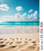 Art beach scene with gentle waves, sandy shoreline. Bright colors create peaceful atmosphere. Generated AI. Sunny beach holidays travel concept. Copy space. Sunny tropic paradise. Plage background. Стоковое AI-изображение, AI-художник Юлия Петровская / Фотобанк Лори