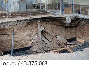 Monolithic reinforced concrete foundations or grillages for the construction of a large modern residential building. Rostverk at the construction site. Foundation for the building. View from above. Стоковое фото, фотограф Вербицкая Светлана / Фотобанк Лори