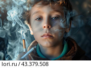 Ребенку плохо от курения. Стоковое AI-изображение, AI-художник Щеголева Ольга / Фотобанк Лори