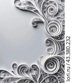 Paper flowers crafted using the quilling technique. The flowers are in shades of gray and white and are arranged in a circular pattern on a grey background. Frame with copy space. AI generated. Стоковое AI-изображение, AI-художник Юлия Петровская / Фотобанк Лори
