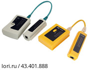 Тестер сетевых кабелей и кабель на белом фоне. Network tester on white background. Стоковое фото, фотограф Татьяна Д / Фотобанк Лори