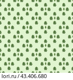 Простой паттерн с зелеными листьями. Simple floral pattern with green leaves. Watercolor symmetrical seamless pattern with foliage on a light green background. Hand drawn illustration. Стоковая иллюстрация, иллюстратор Карнаухова Елена / Фотобанк Лори