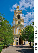Novospassky Stavropigial Male Monastery, view of the bell tower with the Church of St. Sergius of Radonezh, 1787, architect I.Zherebtsov, landmark: Moscow, Russia - 08 June, 2024. Редакционное фото, фотограф Алексей Голованов / Фотобанк Лори