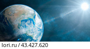 Planet earth and star over stellar background. Стоковая иллюстрация, иллюстратор Павел Муравьев / Фотобанк Лори