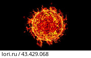 Blazing sun on a black background. The flaming planet of the red star turns around its axis. Animated 4K video. Стоковая анимация, аниматор Дмитрий Кобзев / Фотобанк Лори