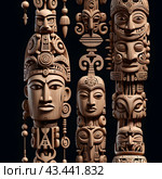 Иллюстрация. Изображение. Бесшовная текстура.Тотемные идолы. Illustration. Image. Seamless texture.Totem idols. Стоковое AI-изображение, AI-художник Гер Олег / Фотобанк Лори