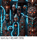 Иллюстрация. Изображение. Бесшовная текстура.Тотемные идолы. Illustration. Image. Seamless texture.Totem idols. Стоковое AI-изображение, AI-художник Гер Олег / Фотобанк Лори