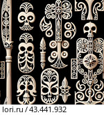 Иллюстрация. Изображение. Бесшовная текстура.Тотемные идолы. Illustration. Image. Seamless texture.Totem idols. Стоковое AI-изображение, AI-художник Гер Олег / Фотобанк Лори