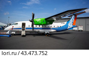 BERLIN - JUNE 06, 2024: The turboprop-powered commuter airliner Dornier 328-120. Flying hydrogen test lalolatory by DLR (German Aerospace Center). ILA Berlin Air Show 2024. Редакционное фото, фотограф Sergey Kohl / Фотобанк Лори