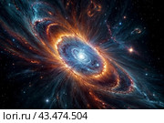 Celestial space phenomenon as supernova with exploding stars cosmic shock waves and radiant nebula on night sky. Perfect background for poster. Cosmic science spectacle concept. Copy ad text space. Стоковое AI-изображение, AI-художник Aleksandr Golubev / Фотобанк Лори