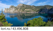 Панорама Голубой (Царской) бухты, поселок Новый Свет, Крым (2024 год). Стоковое фото, фотограф Анна Карасева / Фотобанк Лори