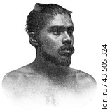 Asian peoples. The portrait of Sinhalese man, are an Indo-Aryan ethno-linguistic group native to the island of Sri Lanka. Publication of the "Meyers encyclopedia", Vol. 7, Leipzig, Germany, 1910. Стоковая иллюстрация, иллюстратор Sergey Kohl / Фотобанк Лори