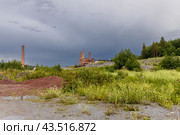Pipes of old lime kilns on the abandoned marble and lime factory on a frosty January morning. Ruskeala, Karelia. Russia. Стоковое фото, фотограф Ольга Сейфутдинова / Фотобанк Лори
