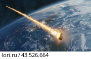 Asteroid impact on Earth illustrated with soil, smoke, darkness, heat, pollution aftermath. Стоковое AI-изображение, AI-художник Юрий Поздников / Фотобанк Лори