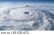Aerial view of a powerful hurricane swirling over the ocean, displaying natures might and beauty. Стоковое AI-изображение, AI-художник Юрий Поздников / Фотобанк Лори