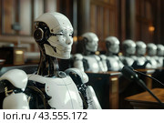 Роботы на судебном заседании, искусственный интеллект в правосудии. Стоковое AI-изображение, AI-художник Щеголева Ольга / Фотобанк Лори