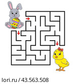Square maze. Game for kids. Puzzle for children. Labyrinth conundrum. Color illustration. Isolated illustration. cartoon character. Easter theme. Стоковое фото, фотограф PlatypusMi86 / Фотобанк Лори