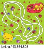 Abstract maze. Game for kids. Funny labyrinth. Activity page. Puzzle for children. cartoon style. Riddle for preschool. Logical conundrum. Color vector illustration. Valentine's Day. Стоковое фото, фотограф PlatypusMi86 / Фотобанк Лори