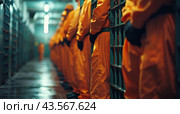 Closeup of Inmate Hands Grasping Prison Bars. Стоковое AI-изображение, AI-художник Юлия Гапеенко / Фотобанк Лори