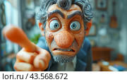 Animated Character Accusingly Points Finger in Close-Up Shot. Стоковое AI-изображение, AI-художник Сергей Толмачёв / Фотобанк Лори
