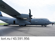 BERLIN - JUNE 07, 2024: The tactical airlifter Lockheed C-130 Hercules. ILA Berlin Air Show. Редакционное фото, фотограф Sergey Kohl / Фотобанк Лори