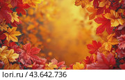 Sunny autumn day with beautiful orange fall foliage in the park. Ground covered in dry fallen leaves lit by bright sunlight. Autumn landscape with maple trees and sun. Natural background. Стоковое AI-видео, аниматор Ирина Михайличенко / Фотобанк Лори