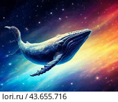 Cetus (Cetus, Cet) is an equatorial constellation. The constellation Cetus is located in the north of the sky, it is one of the largest constellations in the sky.It is fully visible in the central and southern regions of Russia. The best months for observation are October and November. Стоковое AI-изображение, AI-художник Сергей Елизарьев / Фотобанк Лори