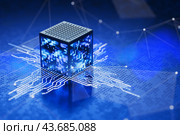 NPU. Artificial intelligence concept. Artificial intelligence training. Neurochip. Neuro interface. Training a neural network. Artificial intelligence microprocessor. Abstract technical background. Digital technologies. Ai. 3d render. Стоковая иллюстрация, иллюстратор Alexander / Фотобанк Лори