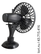 Портативный настольный черный вентилятор на белом фоне. Portable black fan on a white background. Стоковое фото, фотограф Татьяна Д / Фотобанк Лори