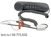 Телефонная трубка с зажимами на белом фоне. Telephone handset with clips on white background. Стоковое фото, фотограф Татьяна Д / Фотобанк Лори