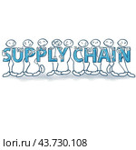Stick figures standing together in a supply chain. Стоковая иллюстрация, иллюстратор U Pixel / PantherMedia / Фотобанк Лори