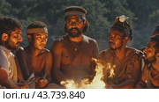 An African tribe with a chief near a fire. Стоковое AI-видео, аниматор Юрий Поздников / Фотобанк Лори