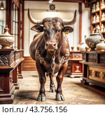 bull in the china shop idiom illustration. Стоковое AI-изображение, AI-художник Виктор Застольский / Фотобанк Лори