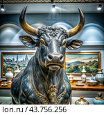 bull in the china shop idiom illustration. Стоковое AI-изображение, AI-художник Виктор Застольский / Фотобанк Лори