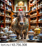 bull in the china shop idiom illustration. Стоковое AI-изображение, AI-художник Виктор Застольский / Фотобанк Лори