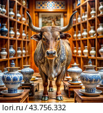 bull in the china shop idiom illustration. Стоковое AI-изображение, AI-художник Виктор Застольский / Фотобанк Лори