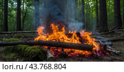 A fire in the forest.The beginning of a fire in the forest. Стоковое AI-изображение, AI-художник Александр Поташев / Фотобанк Лори
