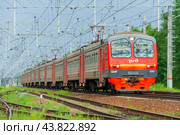 Moscow region, Russia, July 2018: Passenger electric train of the Russian Railways ED4M  (editorial) Редакционное фото, фотограф Михаил Строгалев / Фотобанк Лори