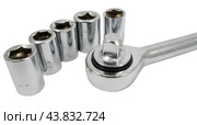 Гаечный ключ с храповым механизмом. Ratchet wrench with rubberized handle with hexagonal socket. Стоковое фото, фотограф Татьяна Д / Фотобанк Лори