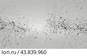 An abstract composition of black and gray lines and dots, scattered across a light beige background, creating a dynamic visual effect. Стоковое AI-изображение, AI-художник Tatiana Syrtseva / Фотобанк Лори