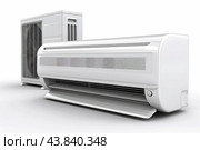 Modern air conditioning units isolated on white. Стоковое AI-изображение, AI-художник Иван Рябоконь / Фотобанк Лори