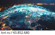 Animated background with globe shrouded in internet networks. Стоковое AI-видео, аниматор Юрий Поздников / Фотобанк Лори