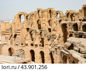 Impressive ruins of the largest colosseum in North Africa, huge Roman amphitheater in small village of El Jem, Tunisia. Стоковое фото, фотограф Яков Филимонов / Фотобанк Лори
