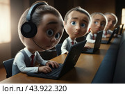 Little men sitting at computers. Стоковое AI-изображение, AI-художник RamA / Фотобанк Лори