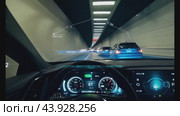 Navigate tunnel with hud in modern car dashboard. Стоковое видео, видеограф Данил Руденко / Фотобанк Лори