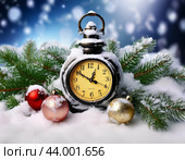 The clock is counting down the first moments of the New Year. New Year's card. Стоковое AI-изображение, AI-художник Сергей Елизарьев / Фотобанк Лори