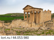 Ruins of ancient Roman capitol on territory of antic city of Dougga in area of modern Tunisia. Стоковое фото, фотограф Яков Филимонов / Фотобанк Лори